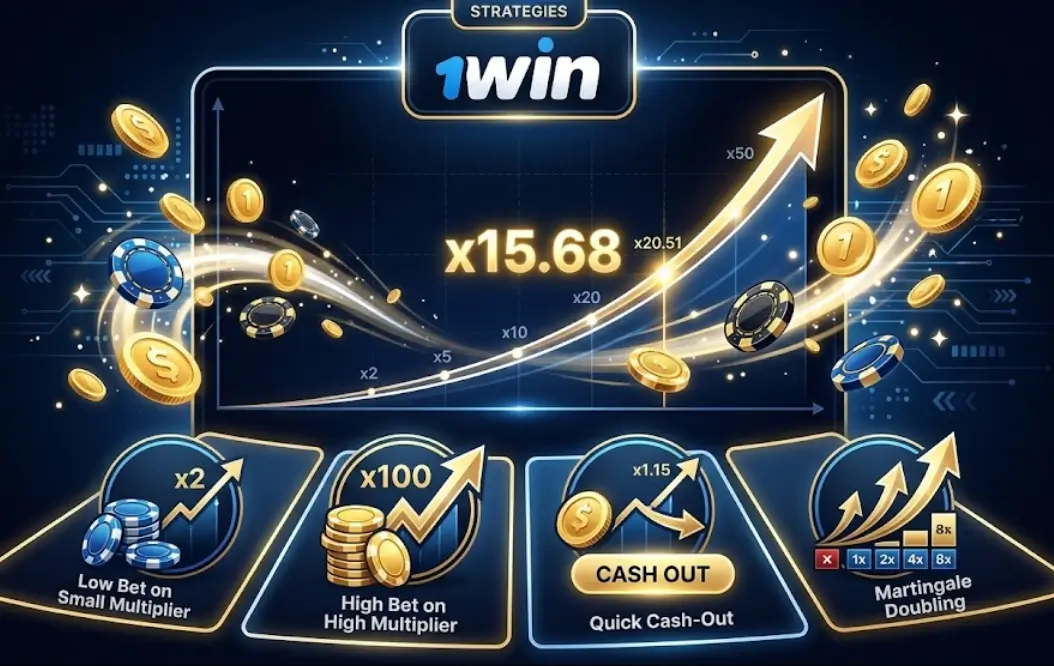 1win Crash խաղում հաղթելու ռազմավարությունների և արդյունավետ սխեմաների տեսողական պատկերում։