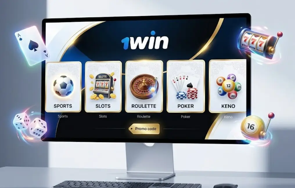 1win casino platform-ի պաշտոնական կայքի ինտերֆեյսը և խաղային բաժինների տեսականին: